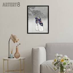 "Artery8 Noh Theater Play Eboshi Ori Actor Framed Canvas Wall Art Print Tsukioka in Blue - Size: W24"" x H32""" - thumbnail 3