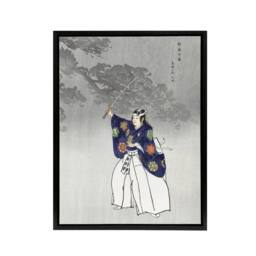 "Artery8 Noh Theater Play Eboshi Ori Actor Framed Canvas Wall Art Print Tsukioka in Blue - Size: W24"" x H32""" - thumbnail 1