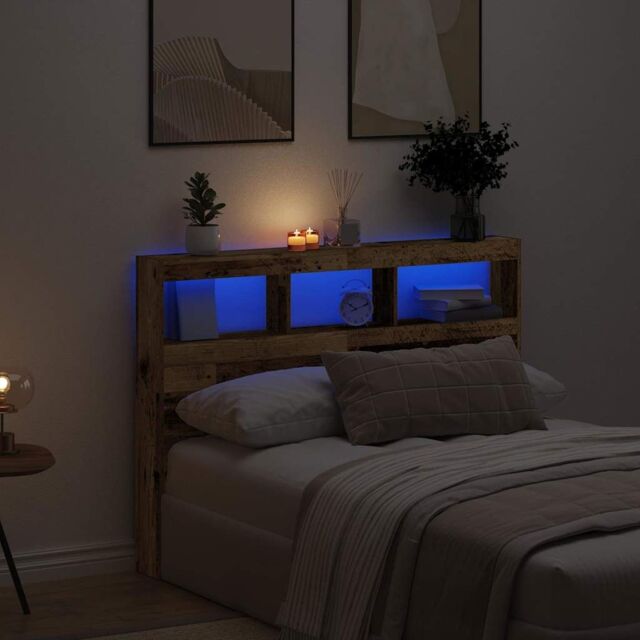 Berkfield Home Headboard Cabinet with LED Old Wood 140x17x102 cm in Brown - Size: 140 x 17 x 102 cm - image 1