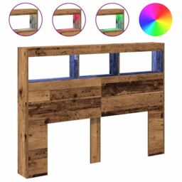 Berkfield Home Headboard Cabinet with LED Old Wood 140x17x102 cm in Brown - Size: 140 x 17 x 102 cm - thumbnail 2