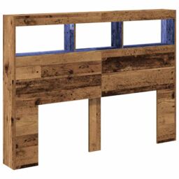 Berkfield Home Headboard Cabinet with LED Old Wood 140x17x102 cm in Brown - Size: 140 x 17 x 102 cm - thumbnail 3