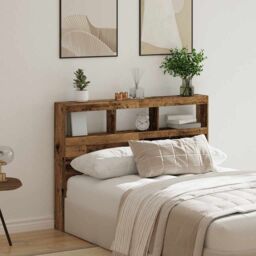 Berkfield Home Headboard Cabinet with LED Old Wood 140x17x102 cm in Brown - Size: 140 x 17 x 102 cm - thumbnail 4