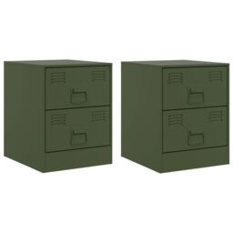 Berkfield Home Bedside Cabinets 2 pcs Green 34.5x39x44 cm Steel - thumbnail 2