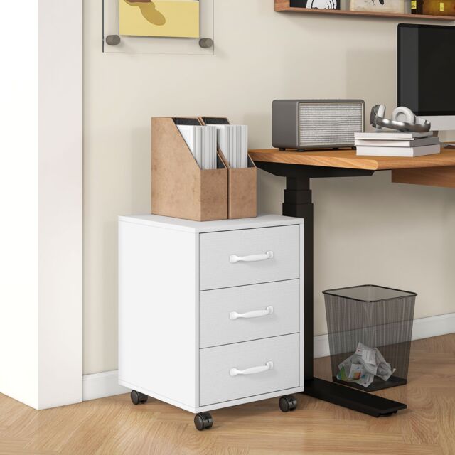 HOMCOM File Cabinet with 3 Drawers, Under Desk Mobile Filing Cabinet White - image 1