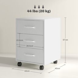 HOMCOM File Cabinet with 3 Drawers, Under Desk Mobile Filing Cabinet White - thumbnail 3