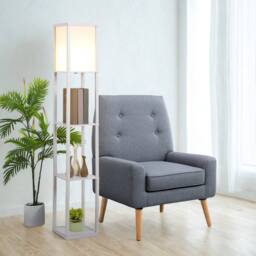 FURNOS Modern Dimmable Floor Lamp For Living Room With 3 Shelves White - thumbnail 2