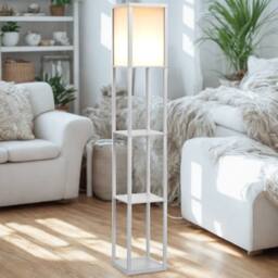 FURNOS Modern Dimmable Floor Lamp For Living Room With 3 Shelves White
