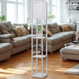 FURNOS Modern Dimmable Floor Lamp For Living Room With 3 Shelves White - thumbnail 4