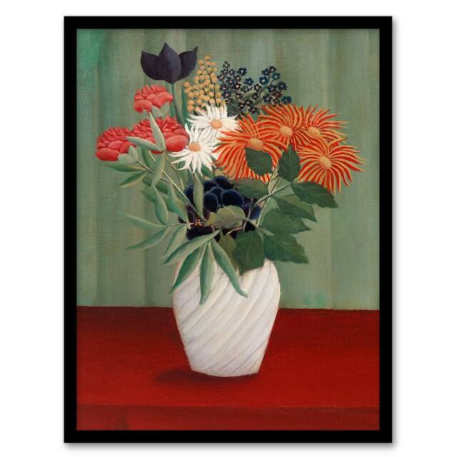 Artery8 Henri Rousseau Framed Wall Art Print Flower Bouquet with China Asters - Size: A4 - image 1
