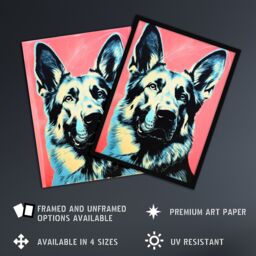 Artery8 Wall Art Print German Shepherd Coral Teal Bold Vibrant Screen Risograph Artwork Spot Block Colour Duotone Retro Riso Interior Design Blue - thumbnail 2
