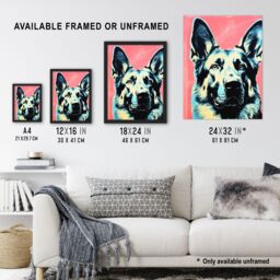 Artery8 Wall Art Print German Shepherd Coral Teal Bold Vibrant Screen Risograph Artwork Spot Block Colour Duotone Retro Riso Interior Design Blue - thumbnail 3