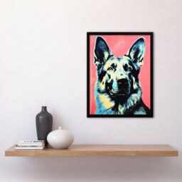 Artery8 Wall Art Print German Shepherd Coral Teal Bold Vibrant Screen Risograph Artwork Spot Block Colour Duotone Retro Riso Interior Design Blue - thumbnail 4