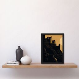 Artery8 Edinburgh Castle at Sunset Linocut Illustration Artwork Framed Wall Art Print A4 in Black - thumbnail 2