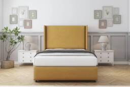 "Sloomy Stratford Plush Divan Set No Drawers-54"" Wingback-Footboard in Mustard - Size: Small Double" - thumbnail 2