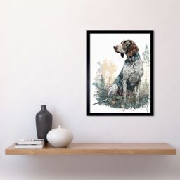 "Artery8 Wall Art Print German Pointer Dog Sitting in Field Modern Detailed Art Framed in Black - Size: W12"" x H16""" - thumbnail 2