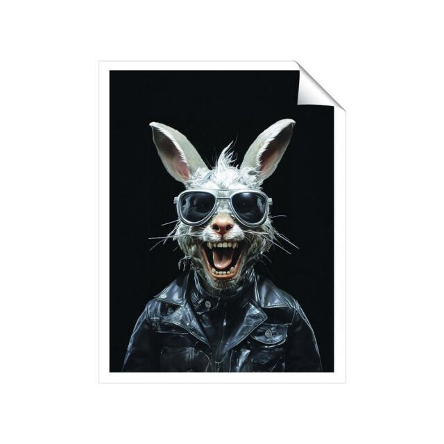 "Warren Reed - Designer Funky Rabbit Face With Glasses Unframed Art Print - Size: W24"" x H36""" - image 1