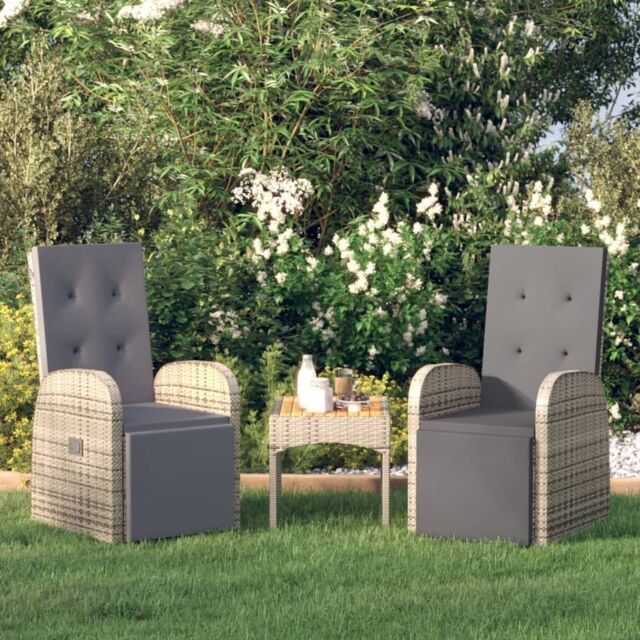 Berkfield Home Reclining Garden Chairs with Cushions 2 pcs Grey Poly Rattan - image 1