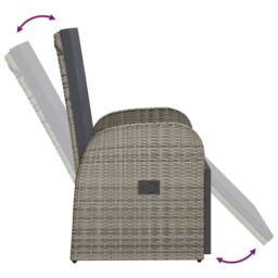Berkfield Home Reclining Garden Chairs with Cushions 2 pcs Grey Poly Rattan - thumbnail 6