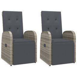 Berkfield Home Reclining Garden Chairs with Cushions 2 pcs Grey Poly Rattan - thumbnail 2