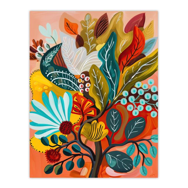 "Artery8 Colourful Floral Botanical Bouquet Painting Wall Art Print - Size: W24"" x H32""" - image 1