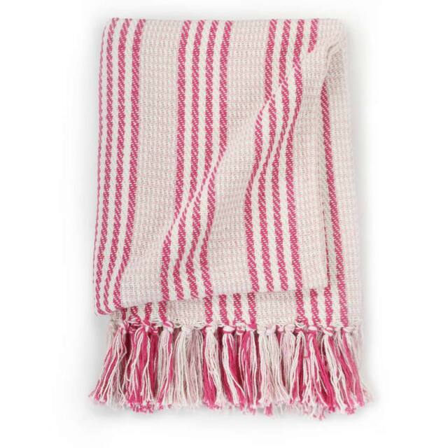 Berkfield Home Throw Cotton Stripes 125x150 cm Pink & White - image 1