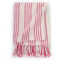 Berkfield Home Throw Cotton Stripes 125x150 cm Pink & White - thumbnail 1