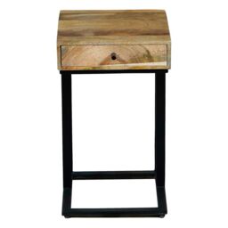 Jaipur Furniture Ltd Ravi Iron Base 1 Drawer Small Side Table - Mango Wood - L30 x W30 x H50 cm - Mango Light Finish in Brown - thumbnail 3