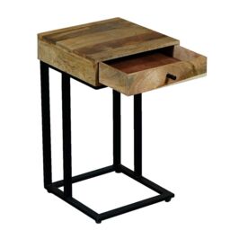 Jaipur Furniture Ltd Ravi Iron Base 1 Drawer Small Side Table - Mango Wood - L30 x W30 x H50 cm - Mango Light Finish in Brown - thumbnail 1