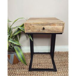 Jaipur Furniture Ltd Ravi Iron Base 1 Drawer Small Side Table - Mango Wood - L30 x W30 x H50 cm - Mango Light Finish in Brown - thumbnail 5