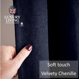Luxury Living Velvet Chenille Thermal Fleece Lined Single Eyelet Door Curtain in Navy - Size: 137 cm width x 213 cm drop - thumbnail 4