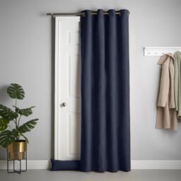 Luxury Living Velvet Chenille Thermal Fleece Lined Single Eyelet Door Curtain in Navy - Size: 137 cm width x 213 cm drop - thumbnail 1