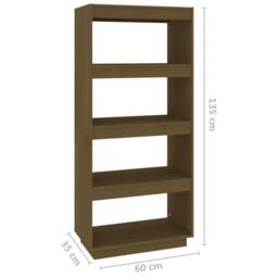 Berkfield Home Book Cabinet/Room Divider Honey Brown 60x35x135 cm Solid Pinewood - Size: 60 x 35 x 135 cm - thumbnail 7
