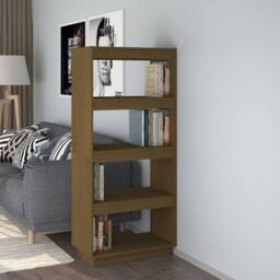 Berkfield Home Book Cabinet/Room Divider Honey Brown 60x35x135 cm Solid Pinewood - Size: 60 x 35 x 135 cm - thumbnail 2