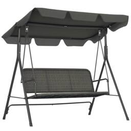 OUTSUNNY 3-person Outdoor Rattan Swing Chair, Hanging Bench with Stand & Adjustable Canopy in Grey - thumbnail 2