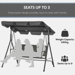 OUTSUNNY 3-person Outdoor Rattan Swing Chair, Hanging Bench with Stand & Adjustable Canopy in Grey - thumbnail 6