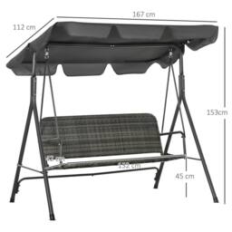 OUTSUNNY 3-person Outdoor Rattan Swing Chair, Hanging Bench with Stand & Adjustable Canopy in Grey - thumbnail 3