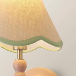 ValueLights Bobbins Pair Pink Bobble Wall Lights & Linen Pastel Trim Lamp Shades in Pale Green - thumbnail 5