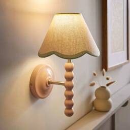 ValueLights Bobbins Pair Pink Bobble Wall Lights & Linen Pastel Trim Lamp Shades in Pale Green - thumbnail 3