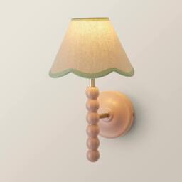 ValueLights Bobbins Pair Pink Bobble Wall Lights & Linen Pastel Trim Lamp Shades in Pale Green - thumbnail 2