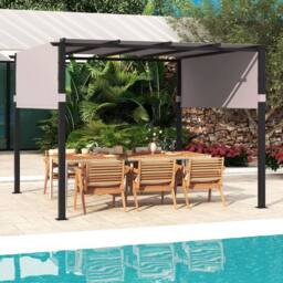 Costway Flat Top Pergola 305 x 305cm Outdoor Pergola w/Retractable Canopy in Grey - Size: 305 x 305 cm - thumbnail 4