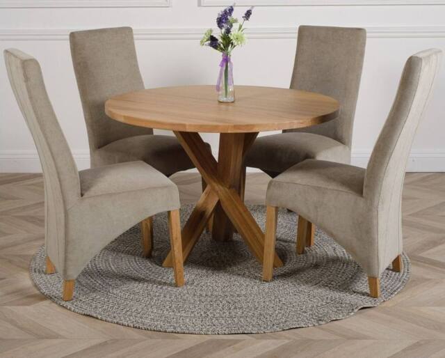 Thats Furniture Oregon Round Oak Dining Table & 4 Lola Fabric Chairs in Grey - image 1