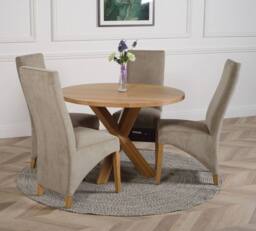 Thats Furniture Oregon Round Oak Dining Table & 4 Lola Fabric Chairs in Grey - thumbnail 2