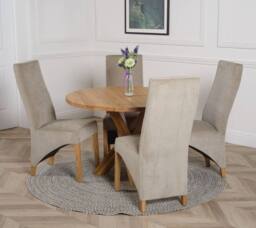 Thats Furniture Oregon Round Oak Dining Table & 4 Lola Fabric Chairs in Grey - thumbnail 3