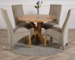 Thats Furniture Oregon Round Oak Dining Table & 4 Lola Fabric Chairs in Grey - thumbnail 1