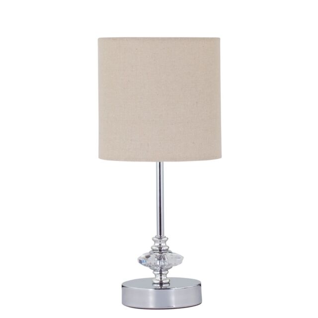 First Choice Lighting Chrome Jewelled Table Lamp with Natural Linen Shade in Silver - image 1