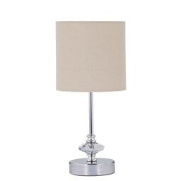First Choice Lighting Chrome Jewelled Table Lamp with Natural Linen Shade in Silver - thumbnail 1