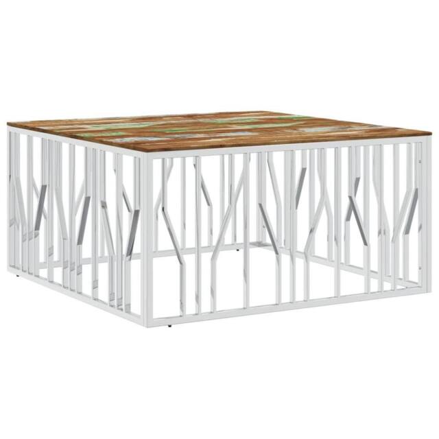 Berkfield Home Coffee Table Silver Stainless Steel & Solid Wood Reclaimed - image 1