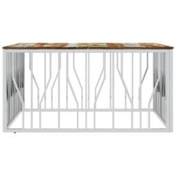 Berkfield Home Coffee Table Silver Stainless Steel & Solid Wood Reclaimed - thumbnail 4