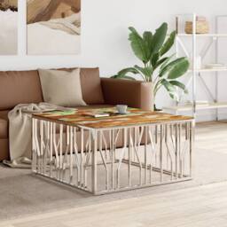 Berkfield Home Coffee Table Silver Stainless Steel & Solid Wood Reclaimed - thumbnail 2