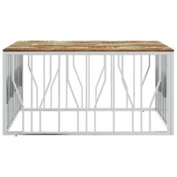 Berkfield Home Coffee Table Silver Stainless Steel & Solid Wood Reclaimed - thumbnail 3